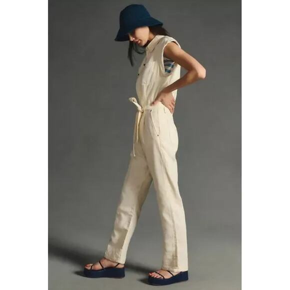 Anthropologie Rag & Bone Anna Jumpsuit Large White Denim Utility Coveralls Boho - Picture 4 of 16